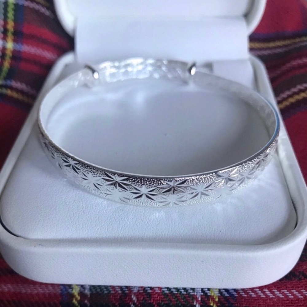Sterling Silver Etched Starburst Bangle Bracelet